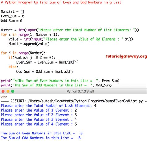 Python Program to find Sum of Even and Odd Numbers in a List.